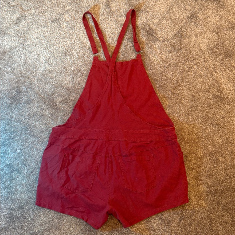 Torrid red stretchy linen blend shorts romper overalls - Picture 4 of 6